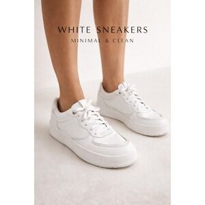 Zara White Sneakers Low Top Minimal Clean Aesthetic Casual Shoes Womens‎ Sz 38